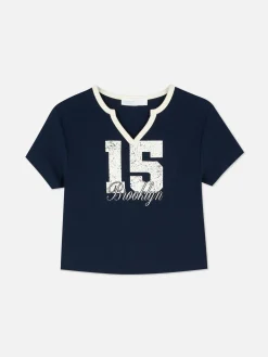 T-shirt Graphique à Col Cranté