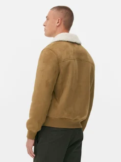 Veste En Suédine à Col Effet Mouton Retourné