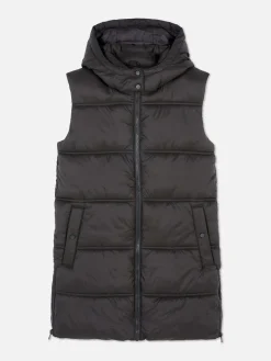 Veste Longue Sans Manche à Capuche